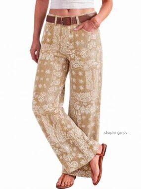 Womens Boyfriend Baggy Jeans Wide Leg High Waist Floral Denim Pants